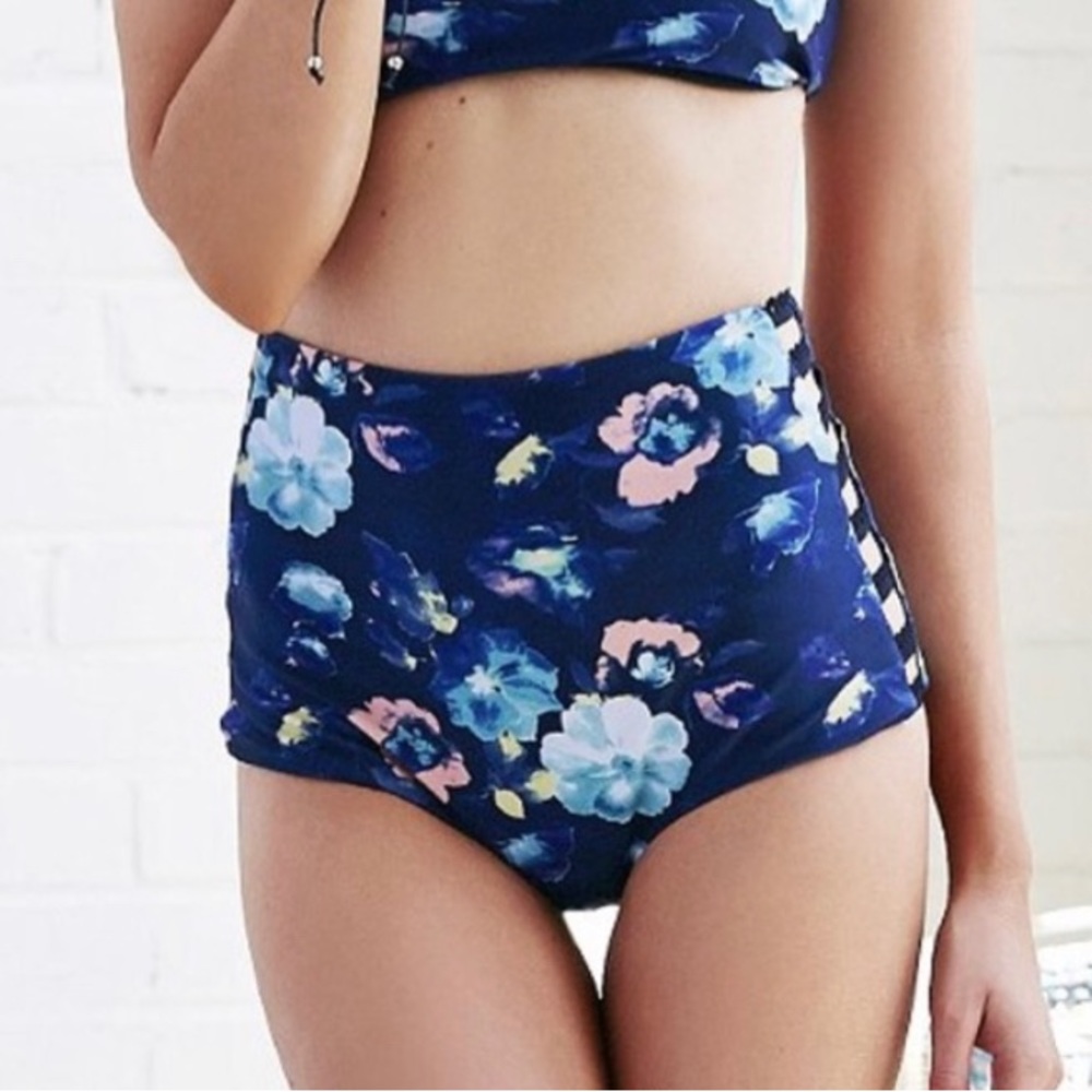 NWT Lolli High Waisted Blue Floral Bikini Bottoms